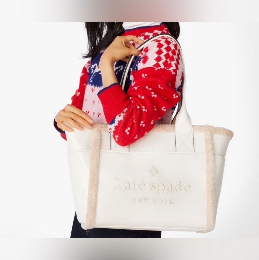 ♠️Kate Spade♠️$459 RETAIL New York Jett Faux Shearling Tote, Large, Merengue NWT